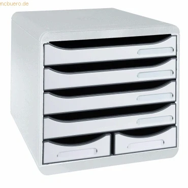 Abbildung von Exacompta 312740D Ablagebox Office aus Kunststoff mit 4 Schubladen für DIN A+ Dokumente und 2 Utensilien. Belastbare Schubladenbox mehr Platz. Big Box Maxi lichtgrau