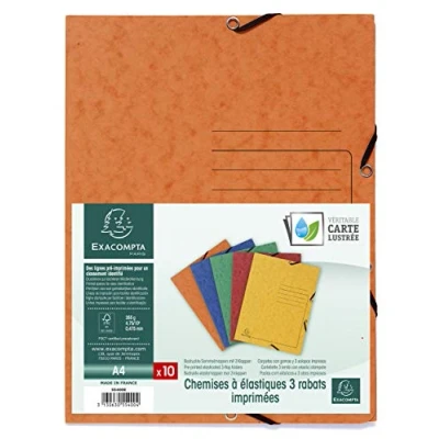 Abbildung von Exacompta 55400E 10er Pack Premium Einschlagmappe. Made in Germany. Aus extra starkem Colorspan Karton mit 3 Innenklappen und 2 Gummizügen DIN A4 Sammelmappe für Büro Schule farbig sortiert