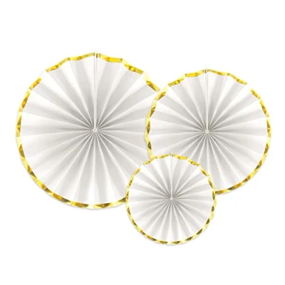 Abbildung von PartyDeco Dekofächer 40/32/23cm/3St. weiß mit Goldrand