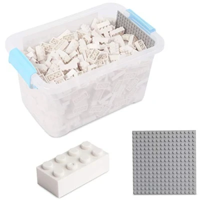 Abbildung von Katara Konstruktionsspielsteine Bausteine Box Set mit 520 Steinen + Platte Box, (3er Set), Weiß, 100% Kompatibel Sluban, Papimax, Q Bricks, LEGO®