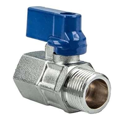 Abbildung von tecuro MINI Kugelhahn Innengewinde Rp 1/4 Zoll x Außengewinde G (DN6), Messing vernickelt, flexible Installation möglich