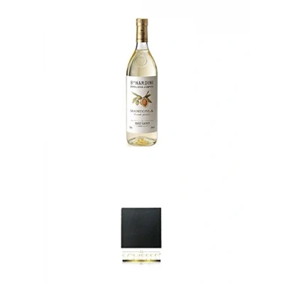 Abbildung von Nardini Grappa alla Mandorla mit Mandelgeschmack Italien 1,0 Liter + Schiefer Glasuntersetzer eckig ca. 9,5 cm Durchmesser