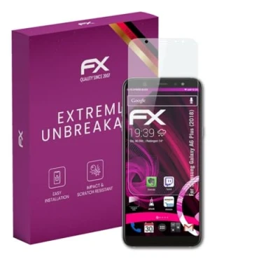 Abbildung von atFoliX Glasfolie kompatibel mit Samsung Galaxy A6 Plus (2018) Panzerfolie, 9H Hybrid Glass FX Schutzpanzer Folie