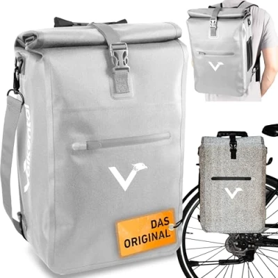 Abbildung von Valkental 3in1 Reflektierende Fahrradtasche NEUAUFLAGE 2024 Geeignet als Gepäckträgertasche, Rucksack und Umhängetasche Wasserdicht &amp; Reflektierend 23L