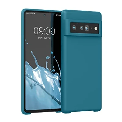 Abbildung von kwmobile Hülle kompatibel mit Google Pixel 6 Pro Silikon Handy Case Handyhülle weiche Oberfläche kabelloses Laden Petrol matt
