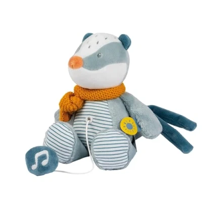Abbildung von Nattou Mini Aktiv Kuscheltier aus Polyester, Mit Musik, Dachs Felix, Ca. 23 cm, Felix und Leo, Hellblau
