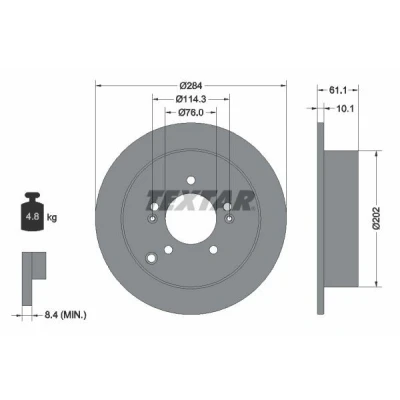 Abbildung von TEXTAR 92134000 Bremsscheibe 284 10,1 05/08 114,3 voll ohne Radbefestigungsbolzen, Radnabe HYUNDAI: ix35, Tucson, Santa Fe I, KIA: Sportage III