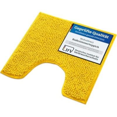 Abbildung von WohnDirect Badematte 45x45cm MIT WC Ausschnitt Gelb rutschfest &amp; Waschbar Badezimmerteppich zum Set kombinierbar, Badvorleger, Garnitur, Badteppich