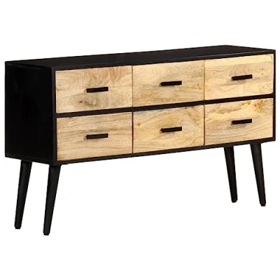 Abbildung von vidaXL Mangoholz Massiv Sideboard mit 6 Schubladen Kommode Anrichte Mehrzweckschrank Beistellschrank Schrank Standschrank 110x33x64cm Eisenbeine