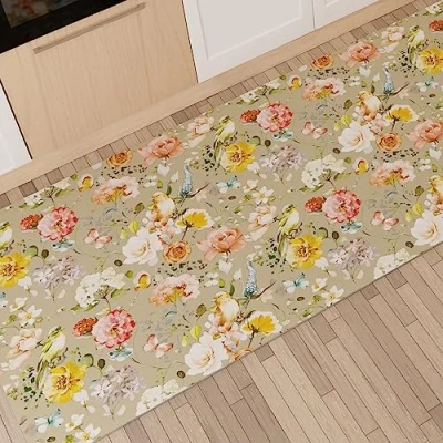 Abbildung von PETTI Artigiani Italiani Teppich für Küche, rutschfest und waschbar, 52 x 380 cm, florales Design 06 Taupe 100% Made in Italy