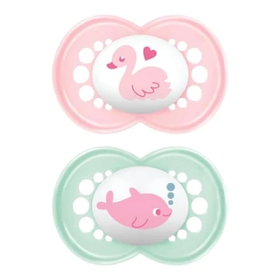 Abbildung von MAM Original Schnuller im 2er Set, Skinsoft Silikon mit Schnullerbox, 16+ Monate, Rosa