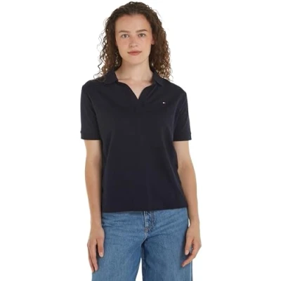 Abbildung von Tommy Hilfiger Damen Poloshirt Kurzarm Slim Fit, Blau (Desert Sky), XS