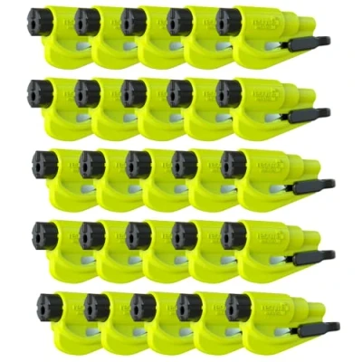Abbildung von resqme 25 Stück Das Original Notfall Schlüsselanhänger Auto Escape Tool, 2 in 1 Sicherheitsgurtschneider und Fensterbrecher, Made USA, Gelb Kompakter Notfallhammer