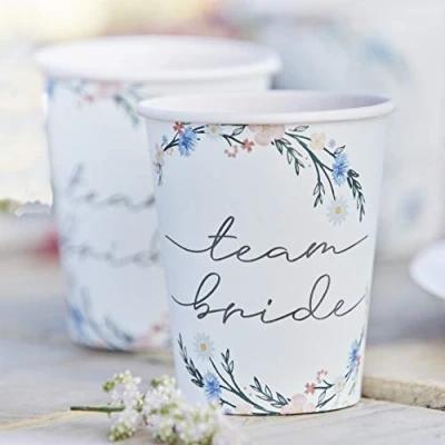 Abbildung von Ginger Ray Hen Party Floral Printed &#039;Team Partybecher aus Pappe, 8 Stück, Count (Pack of 1)