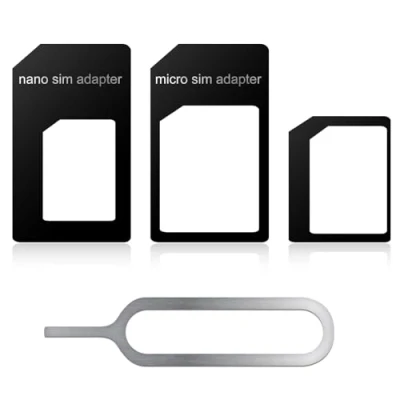 Abbildung von 3 in 1 Karten Adapter kompatibel mit Nano SIM Standard, Smartphone + Karte Nadel für