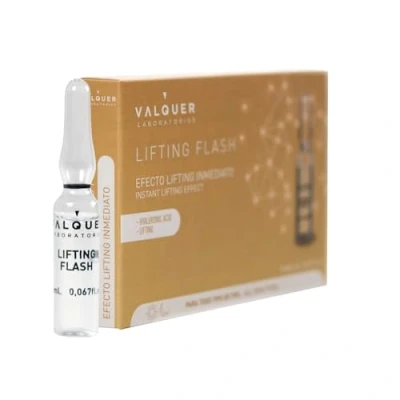 Abbildung von Gesichtsampullen Mit Flash Lifting Effekt von Valquer Laboratories. Gesichtsserum. Sofortiger Effekt. Alle Hauttypen. Hyaluronsäure. Anti Falten 5 Einheiten x 2 ml