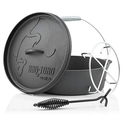 Abbildung von BBQ Toro Grilltopf Dutch Oven DO12AX, 10,7 L Alpha Gusseisen Kochtopf, Gusstopf, (4 tlg)