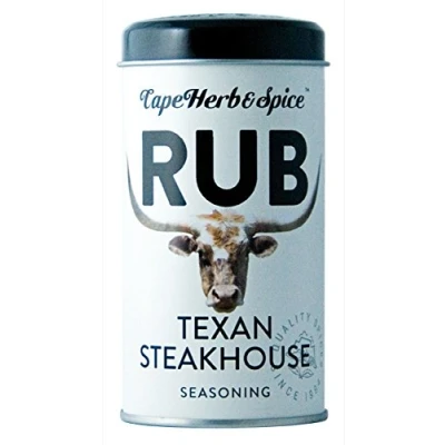 Abbildung von CAPE HERB Texan Steakhouse Rub Pikantes und leicht süßes Gewürzsalz als Mischung für maximalen Grillgenuss. ideal Steaks, Burger &amp; Meeresfrüchte vegan Inhalt: 100g