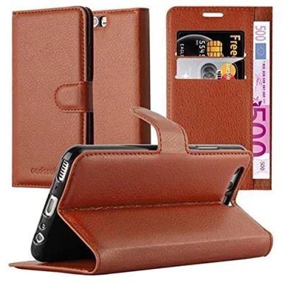 Abbildung von Cadorabo Hülle kompatibel mit Huawei P10 Plus Handyhülle aus Premium Kunst Leder Flip Klappbare Stoßfeste Magnetische [Standfunktion] [Kartenfächern] Cover für Tasche in Braun