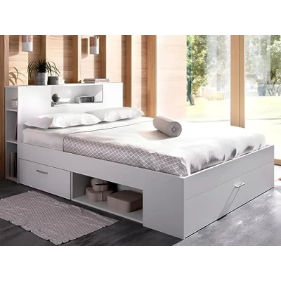 Abbildung von Vente unique Bett mit Stauraum &amp; Schubladen + Lattenrost 160 x 200 cm Weiß Leandre