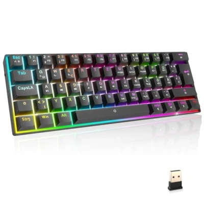 Abbildung von EMPIRE Gaming Neu 2024 K246 Kabellose Tastatur Kompakte TKL 65% WiFi Bluetooth Typ C Mechanische MX Red Switches(DE QWERTZ) für PC/PS4/PS5/Xbox RGB 22 Effekte 62 Tasten