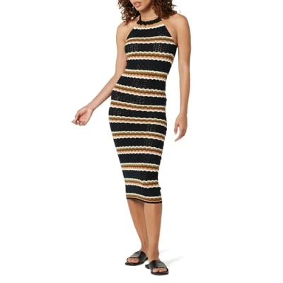 Abbildung von The Drop Damen Jayla Ärmelloses Häkel Midikleid, Neutraler Schwarzer Bodenstreifen, M