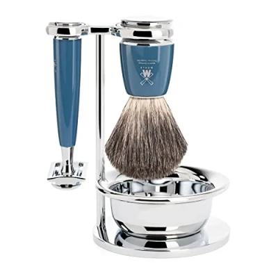 Abbildung von Mühle Rytmo Safety Razor Shaving Set Pure Badger Resin Petrol Blu