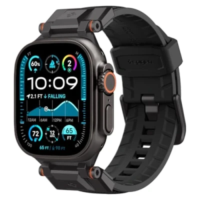 Abbildung von Spigen Dura Pro Armor Armband Entwickelt für Apple Watch Ultra 2/1 49mm, Serie 10 46mm und 9/8/7/6/5/4/SE 45mm,44mm Ersatzarmband mit Metallverbinder Schwarze Ausgabe