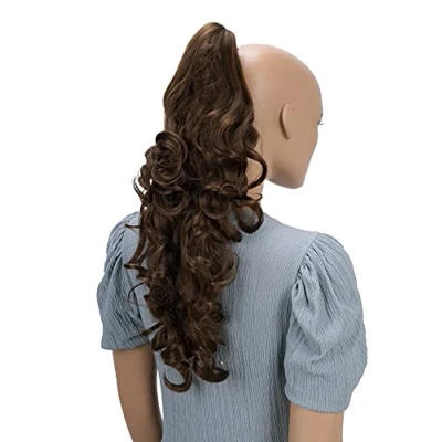 Abbildung von CAISHA 50cm Haarzopf Sarah Haarteil mit Butterflyklammer Pferdeschwanz Haarverlängerung Voluminös Gewellt Braun Mix H57