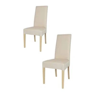 Abbildung von t m c s Tommychairs 2er Set Moderne Stühle Chiara für Küche und Esszimmer, robuste Struktur aus lackiertem Buchenholz Farbe Naturfarben, gepolstert mit Stoff in der Elfenbein bezogen