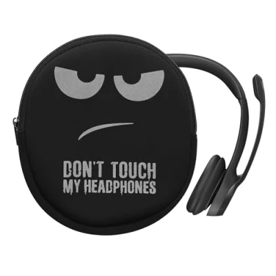 Abbildung von kwmobile Hülle kompatibel mit Logitech H390 Neopren Tasche Case für Headset aus robustem Stoff Weiß Schwarz Don&#039;t Touch My Headphones