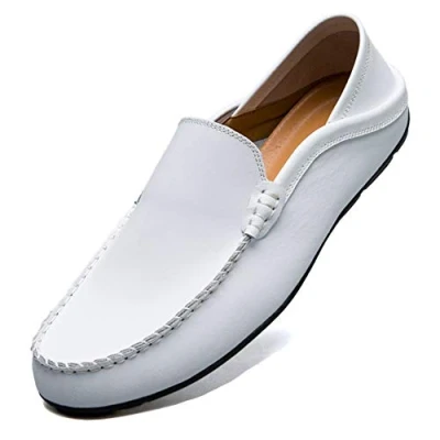 Abbildung von Unitysow Mokassins Slipper Herren Leder Slip On Fahren Schuhe Leicht Weich Loafers Handgefertigt Flache Business Schuhe,Weiß,EU 41