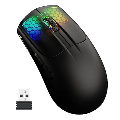 Abbildung von ATTACK SHARK X5 Ultra leichte kabellose Gaming Mäuse 49g,Tri Mode Kabelgebunden/2.4G/BT5.0,PAW3312 PixArt Optischer Sensor,bis zu 4000DPI,RGB mit Langer Batterielebensdauer für Büro/Spiel Schwarz