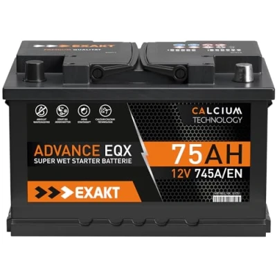 Abbildung von EXAKT Autobatterie 75Ah 12V Starterbatterie PKW KFZ Auto Batterie ersetzt 72Ah 74Ah 77Ah 80Ah
