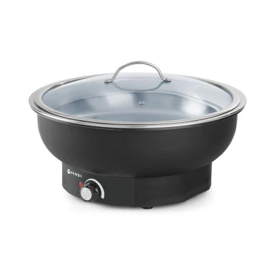 Abbildung von HENDI Chafing Dish elektrisch rund inkl. 6,8 Liter Behälter bis 85 C mit Glasdeckel, ø 40,5 x 25 cm Warmhaltebehälter Gastro schwarz