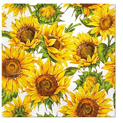 Abbildung von PAW Servietten 3 lagig (33 x 33 cm) I 20 Stück Perfekt für Geburtstage, Partys, Meetings Herbst Tischdekoration Bunte Papierservietten Sonnenblumen Gelbe Blütenblätter Dancing Sunflowers