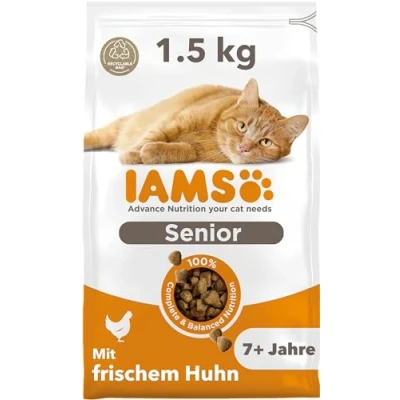 Abbildung von IAMS Senior Katzenfutter trocken mit Huhn Trockenfutter für ältere Katzen ab 7 Jahren, 1,5 kg