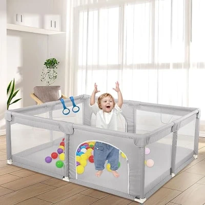 Abbildung von OHMG Laufgitter für Baby,Laufgitter Indoor&amp;Outdoor,Kippsicheres Kinder Baby Gitter,Kinderzaun mit Anti Kollision Schaum Absperrgitter atmungsaktivem Netz,für Apartment