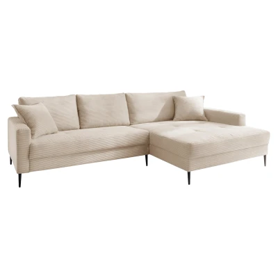 Abbildung von Massivart® Ecksofa SUMMER Cord creme / 276 cm, Cordsofa, Nosagunterfederung, schwarze Metallbeine