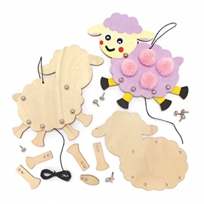 Abbildung von Baker Ross AX822 Schaf Marionette Holz Bastelset 3er Pack, Kreativset zum Basteln für Kinder