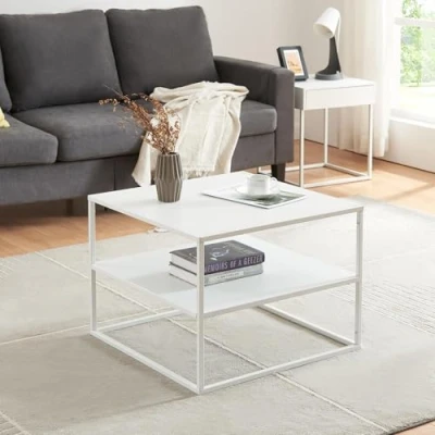 Abbildung von en.casa Couchtisch, »Solund« Beistelltisch mit Ablage 60x60x45 cm Weiß, matt