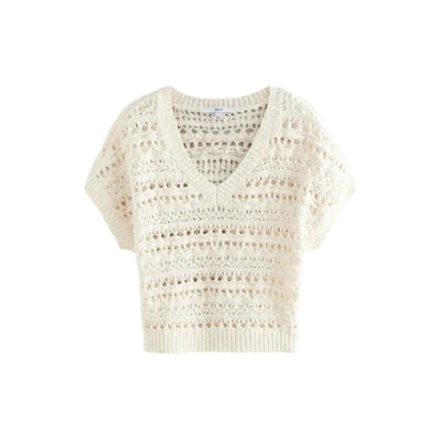 Abbildung von Next Regular FIT Stitch Vneck Short Sleeve Tshirt print, Damen, Größe: SxR, White ecru