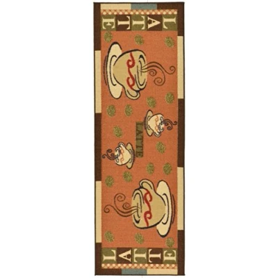 Abbildung von Ottomanson Sara&#039;s Kitchen Kollektion Teppichläufer mit Gummirückseite und Kaffeetassen Design, 50 cm x 150 cm, Dunkelorange