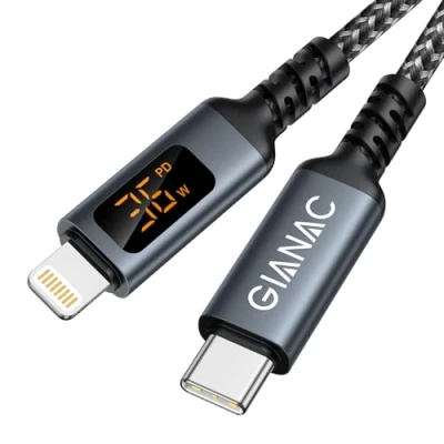 Abbildung von GIANAC USB C auf Lightning Kabel mit LED Display [2M] iPhone Ladekabel 36W Typ to Schnellladekabel für 14,13,12,11,XS, XS Max,XR,X,8,8Plus,7,7Plus,iPad und andere Geräte