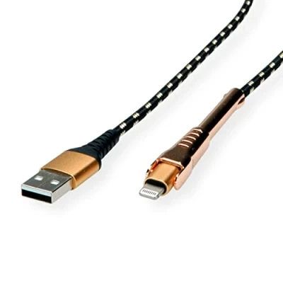 Abbildung von Roline USB Kabel 2.0 A Stecker, Apple Lightning Stecker 1.00m Schwarz, Gold Geschirmt 11.02.