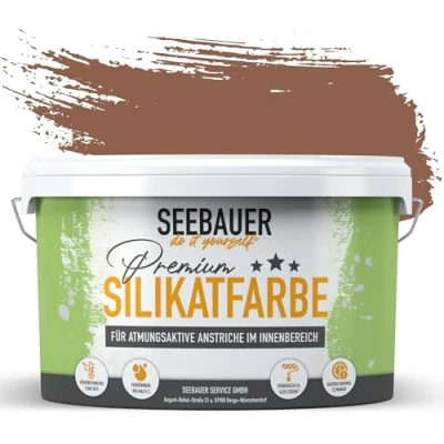 Abbildung von SEEBAUER diy Silikatfarbe Dunkelbraun 10L für Innen (No. 601 Chestnut Tree) Atmungsaktive Mineralfarbe Allergiker Abwaschbare Wandfarbe Brauntöne hohe Deckkraft