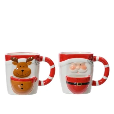 Abbildung von Tasse Weihnachtsmann REH 12cm x 1 Stück Sortiert Keramik Teetasse mit Henkel Keramiktasse als Weihnachtstasse Teebecher Kaffeetasse Kaffeebecher Tassen &amp; Becher Geschenk Rot