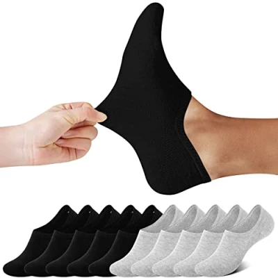 Abbildung von FALARY Füßlinge Herren Damen Footies Unsichtbare Kurze 10 Paar Sneaker Socken Großes Silikonpad Verhindert Verrutschen_SchwarzGrau_47 50