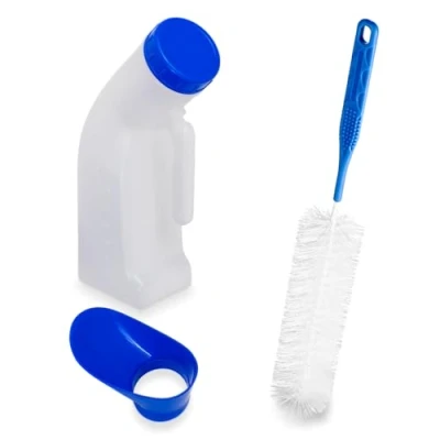 Abbildung von Urinflaschen für Männer mit Reinigungsbürste, ARNOMED Urinflasche 1000ml inkl. Urinal Verschlusskappe &amp; Bürste, auslaufsichere mobile Toilette Zubehör, PP