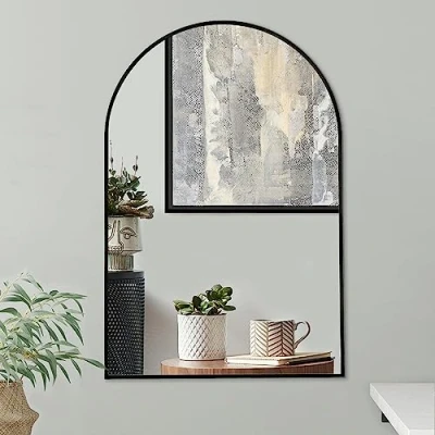 Abbildung von Americanflat Gerahmter gewölbter Spiegel 20x30 schwarzer Wandspiegel Badezimmer, Eingangsbereich, Flur, Wohnzimmer, Schlafzimmer gebogener Bogenspiegel (MIRARC1929BLK)